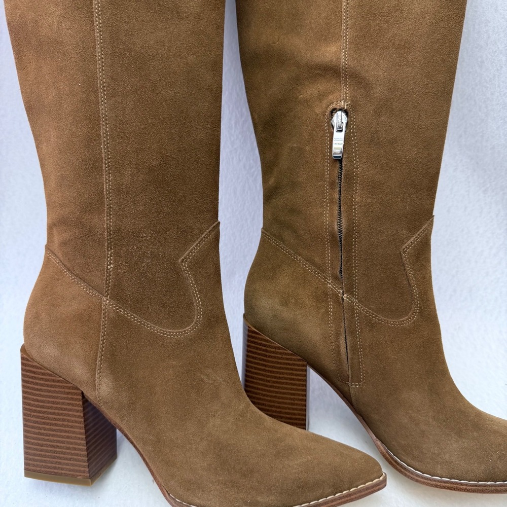 Nine West Bromwel Womens Med Natural Brown Suede Pointy Toe Block Heel Boots 9M - Picture 13 of 16